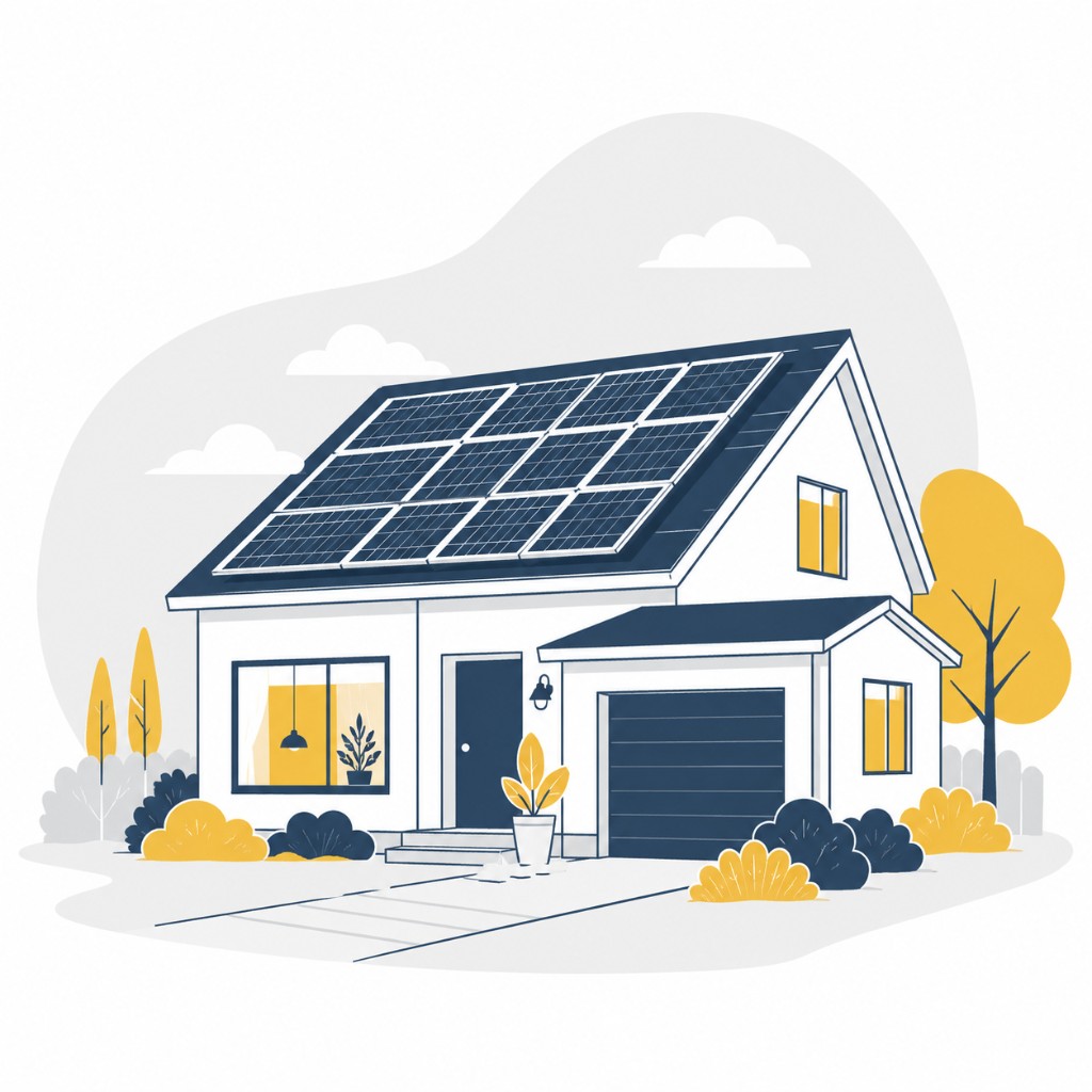 Illustration of a house with solar panels on the roof