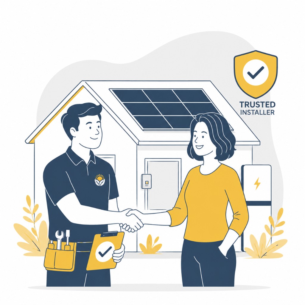 Illustration of a trusted installer shaking hands with a homeowner
